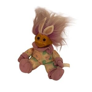 Vintage Russ Berrie Troll Doll Purple Hair Bunny Ears Floral Plush 2383 90s Toy